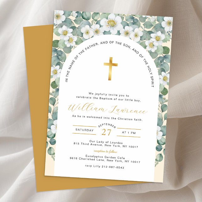 Élégante verdure et baptême floral Invitation (Gender Neutral Baptism Invitation)