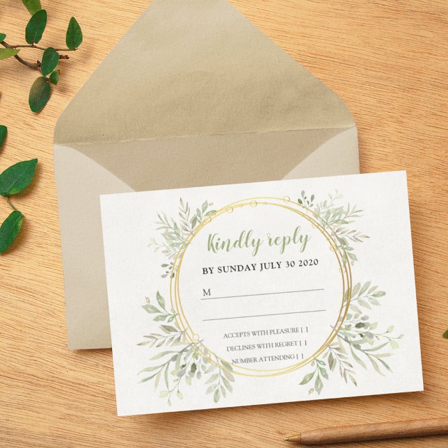 Elégante Verdure Et Cadre Or Mariage RSVP (Créateur téléchargé)