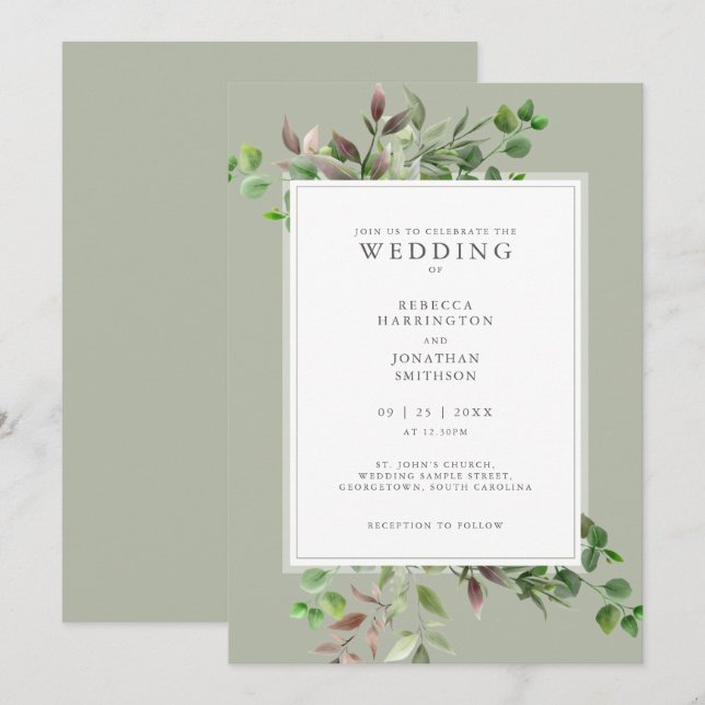 Élégante verdure Faire-part de mariage minimal (Devant / Derrière)