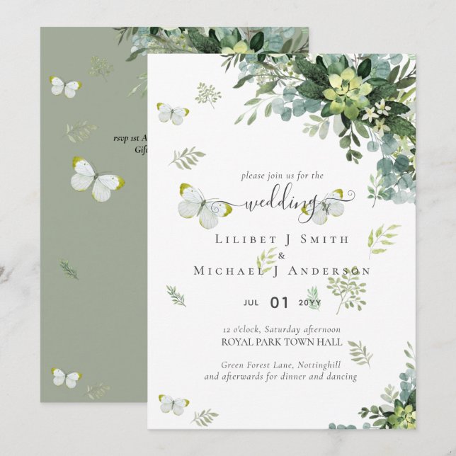 Élégante verdure Foliage Mariage Invitations Budge (Devant / Derrière)