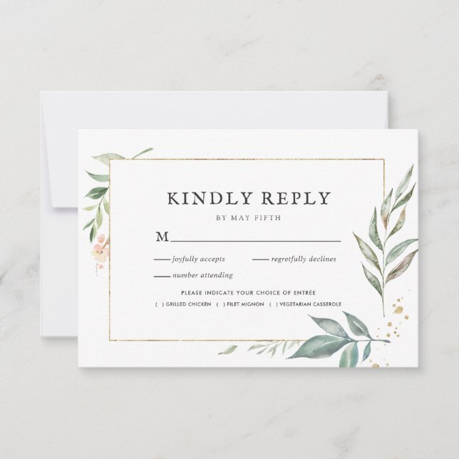 Elégante verdure Gold Frame Mariage RSVP avec repa (Devant)