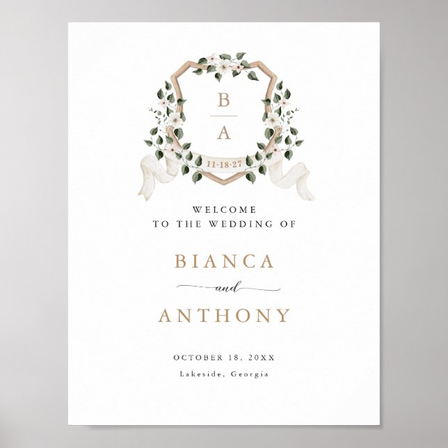 Élégante verdure Ivy Floral Crest Affiche de bienv (Devant)