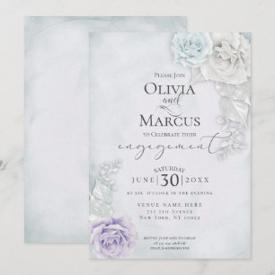Elegante Verlobung Blue Lilac und Ivory Rose Einladung