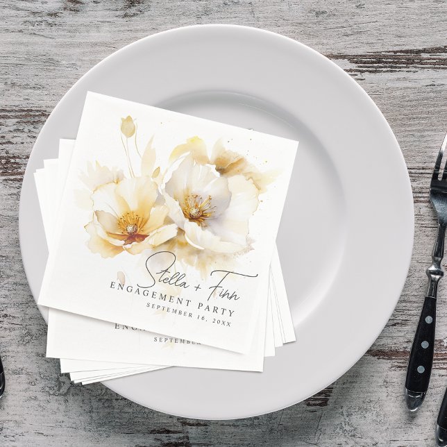 Elegante Verlobung der Weißgelben Blume Serviette (Elegant White Yellow Gold Flower Engagement Napkins)