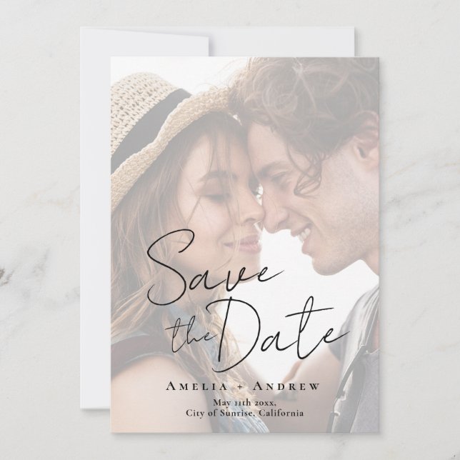Elegante Verlobung Foto Script Hochzeit Save The Date (Vorderseite)
