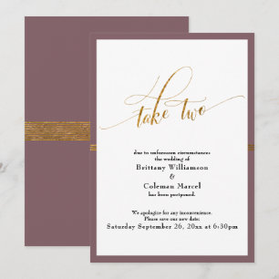 Elegante verschobene Hochzeit Lila & Gold gestreif Einladung