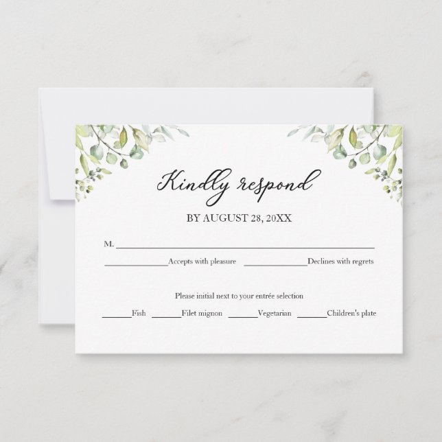 Elégante verte Eucalyptus Mariage carte RSVP (Devant)