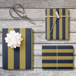 Elegante vertikale Streifen aus Gold und Navy Geschenkpapier Set