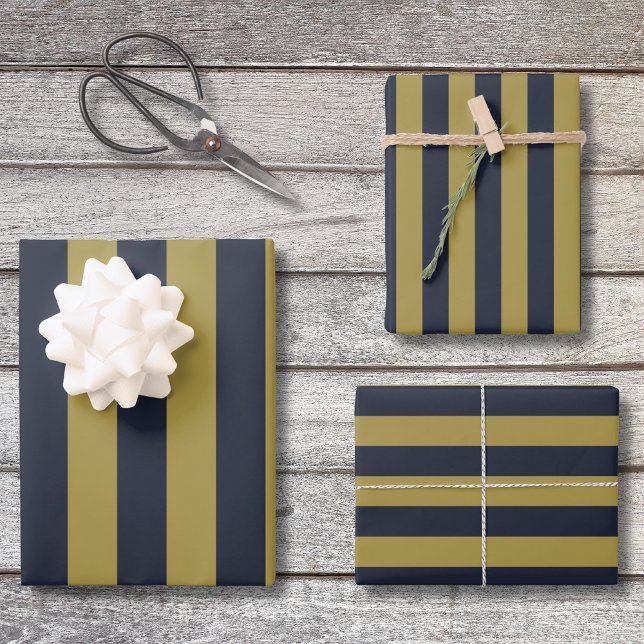 Elegante vertikale Streifen aus Gold und Navy Geschenkpapier Set (Von Creator hochgeladen)