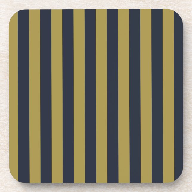 Elegante vertikale Streifen aus Gold und Navy Getränkeuntersetzer (Vorderseite)