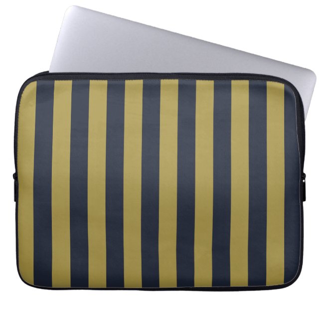 Elegante vertikale Streifen aus Gold und Navy Laptopschutzhülle (Vorderseite)