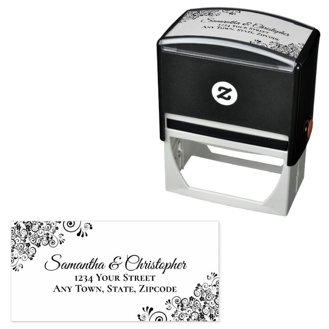 Elegante Verziert Corners Wedding Address Permastempel (Beispiel)