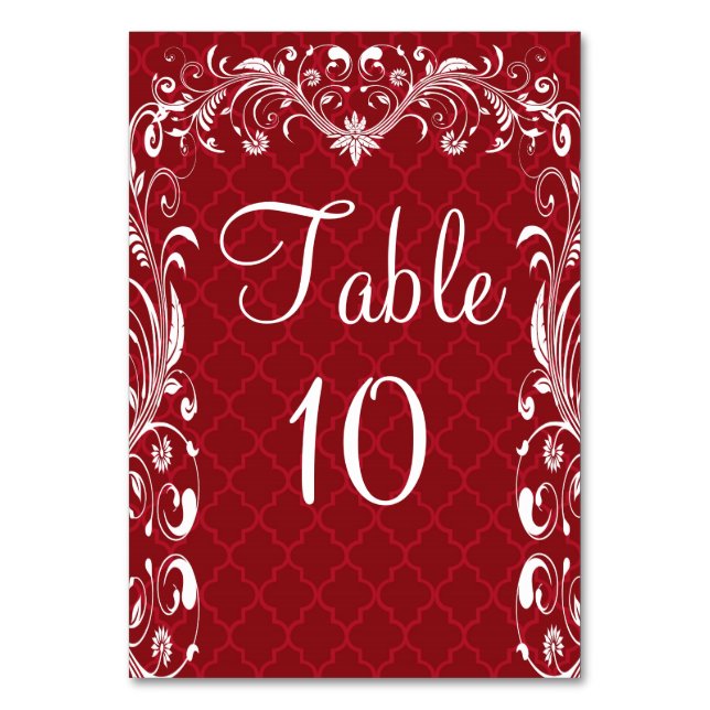 Elegante Verziert Geblüht Rote Hochzeitstische Taf Tischnummer (Vorderseite)