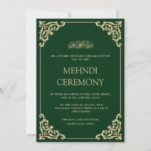 Elegante Verziert Green Gold Henna Mehndi Zeremoni Einladung