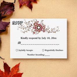 Elegante Verzierte Burgund-Blätter fallen blutige  RSVP Karte