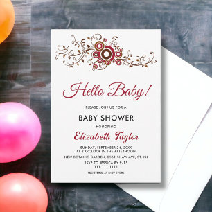 Elegante Verzierte Burgundy-Blätter Fall Baby-Dusc Einladung