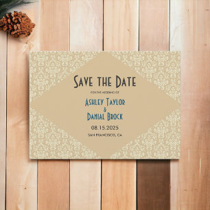 Elegante Verzierte Damaskasskriptschrift Beige Cla Save The Date