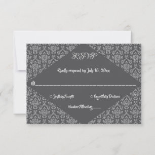 Elegante Verzierte Damaske Gray feierliche Hochzei RSVP Karte