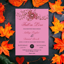 Elegante Verzierte Foliage Pink Fall Floral Hochze Einladung