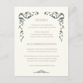 Elegante, verzierte Hochzeitsdetails-Beilagekarte Begleitkarte
