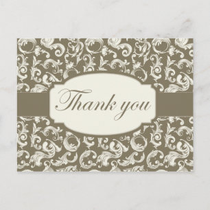Elegante verzierte Schwirl Damast Hochzeit danke K Postkarte