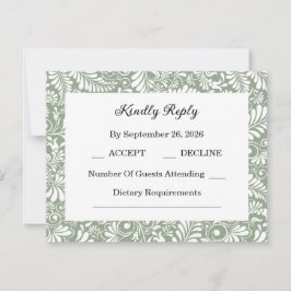 Elegante Verzierte Swirl Sage Green Floral RSVP Ka