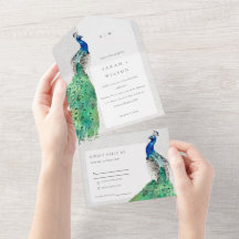 Elegante Verzierte Wasserfarbenpfauenhochzeit