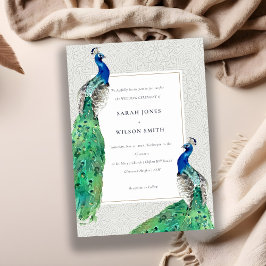 Elegante Verzierte Wasserfarbenpfauenhochzeit Einladung