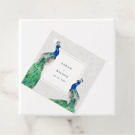 Elegante Verzierte Wasserfarbenpfauenhochzeit Geschenkanhänger