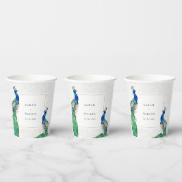Elegante Verzierte Wasserfarbenpfauenhochzeit Pappbecher