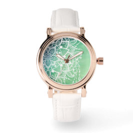 Elegante Verzierte Zen Mandala Rosette Grüntöne Armbanduhr