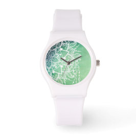 Elegante Verzierte Zen Mandala Rosette Grüntöne Armbanduhr
