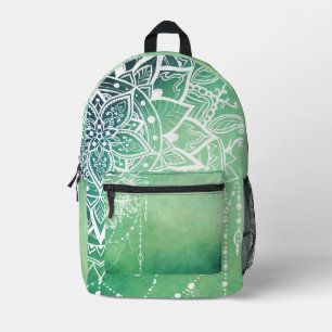 Elegante Verzierte Zen Mandala Rosette Grüntöne Bedruckter Rucksack