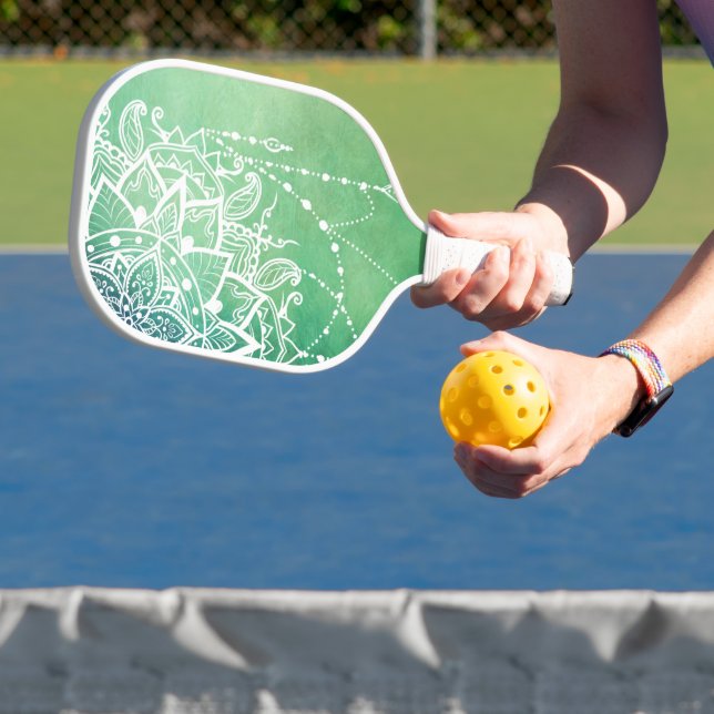 Elegante Verzierte Zen Mandala Rosette Grüntöne Pickleball Schläger (InSitu)