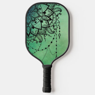 Elegante Verzierte Zen Mandala Rosette Grüntöne Pickleball Schläger