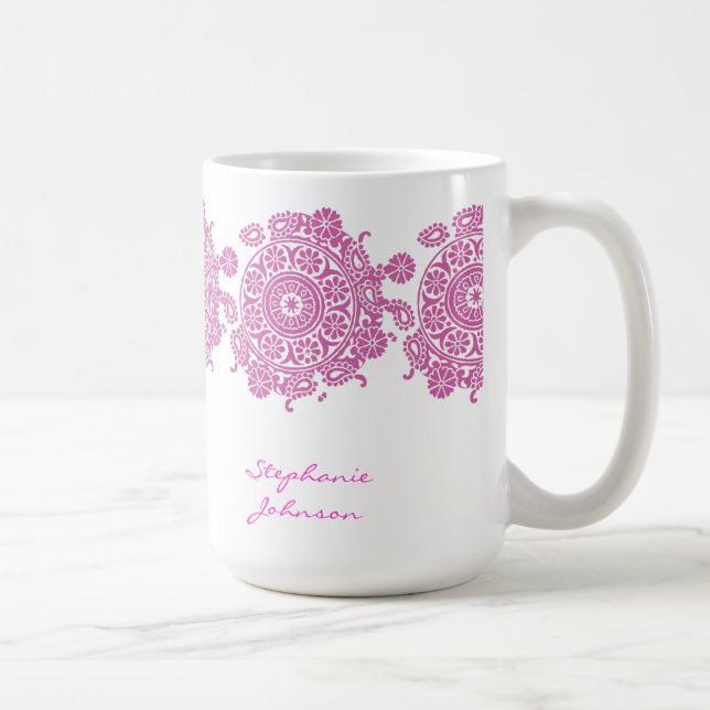 Elegante Verzierungs-weiße/rosa Tasse (Rechts)
