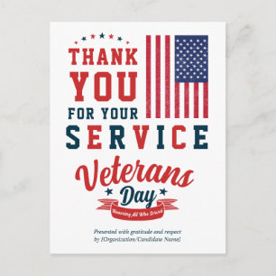 Elegante Veterans Day Danksagung Postkarte
