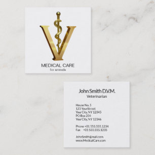 Elegante Veterinärmedizin Asclepius Vet Gold V Quadratische Visitenkarte