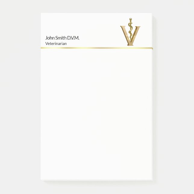 Elegante Veterinärmedizin Gold V Asclepius Post-it Klebezettel (Vorderseite)