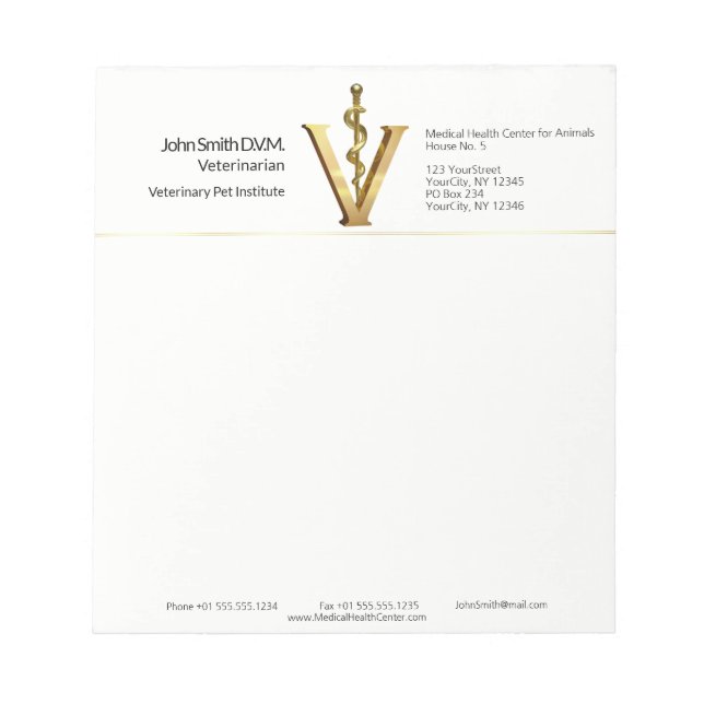 Elegante Veterinärmedizin Vet Gold V Asclepius Notizblock (Vorderseite)