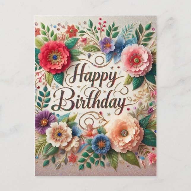Elégante vibes florale Carte postale Anniversaire (Devant)