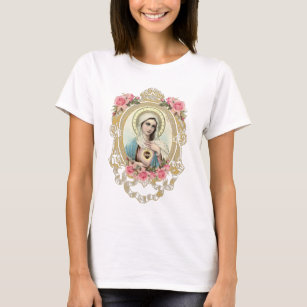Élégante Vierge Marie Florale T-shirt catholique R