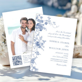 Elegante Viktorianisch Blue French Floral Wedding Einladung