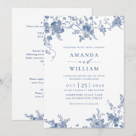 Elegante Viktorianisch Blue French Floral Wedding Einladung