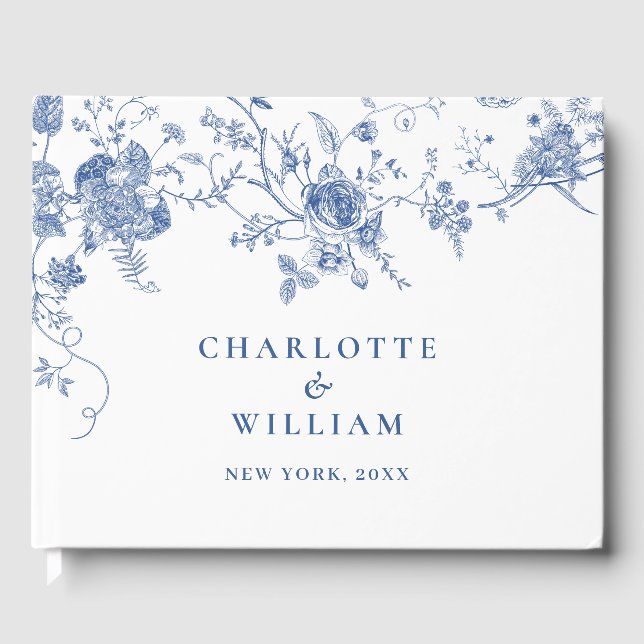 Elegante Viktorianisch Blue French Floral Wedding Gästebuch (Vorderseite)