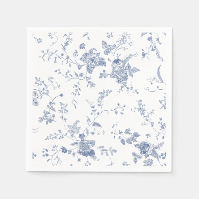 Elegante Viktorianisch Blue French Floral Wedding Serviette (Vorderseite)