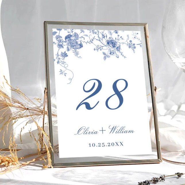 Elegante Viktorianisch Blue French Floral Wedding Tischnummer (Von Creator hochgeladen)