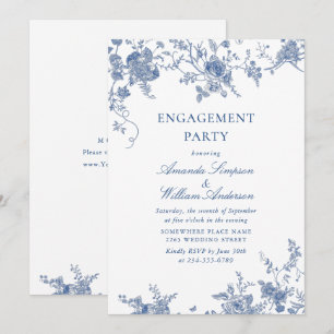 Elegante viktorianische blaue Blumen-HOCHZEITSPART Einladung
