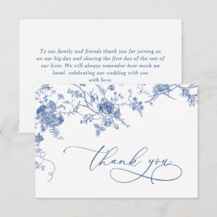 Elegante viktorianische blaue französische Blumenh Dankeskarte