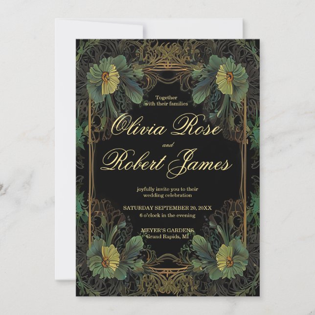 Elegante viktorianische botanische Hochzeit Einladung (Vorderseite)